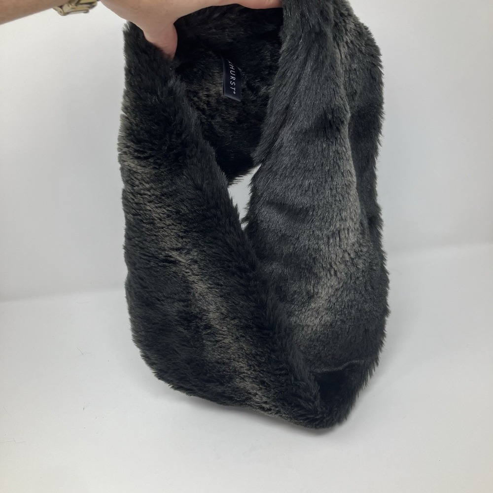 Parkhurst Faux Fur Scarf Infinity Cowl Charcoal Grey Black Plush Made In Canada